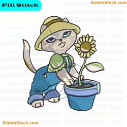 Stylish Kitten Beside Sunflower Embroidery Design 8