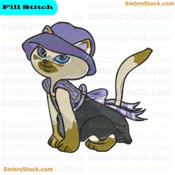 Stylish Kitten In Outfit Embroidery Design 5