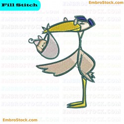 Stylized Stork Carrying Baby Embroidery Design 3