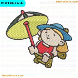 Summer Child With Umbrella Embroidery Design 1