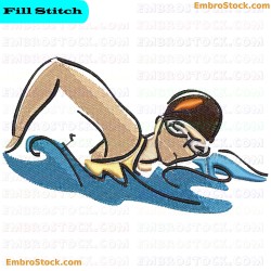 Swimmer Performing Freestyle Stroke Embroidery Design 2