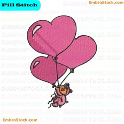 Teddy Bear With Heart Balloons Embroidery Design 24