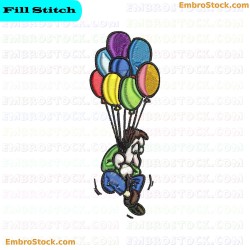 Toy Character Flying With Balloons Embroidery Design 51