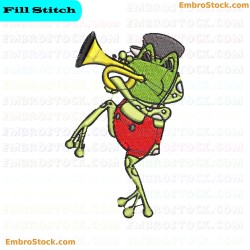 Trumpet Playing Frog Embroidery Design 20