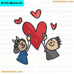 Two Cartoon Figures Holding A Heart Embroidery Design 14