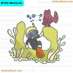 Underwater Scuba Kid Embroidery Design 7