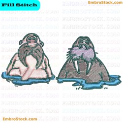 Unidentical Twins Human And Seal Embroidery Design 3