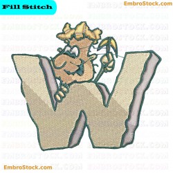 W Letter With Caveman Illustration Embroidery Design 23