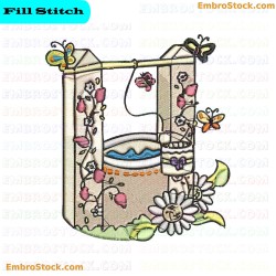 Well In Colonial Garden Embroidery Design 5