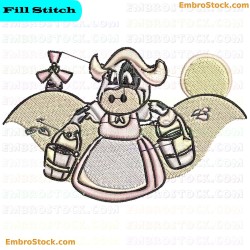 Winged Cartoon Cow Embroidery Design 6