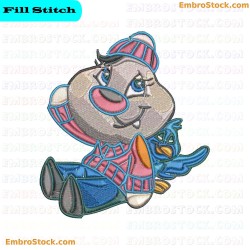 Winter Bear With Bird Embroidery Design 10