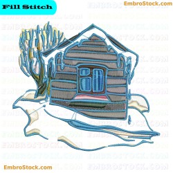 Winter House Scene Embroidery Design 22