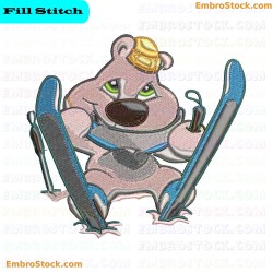 Winter Skiing Bear Embroidery Design 3