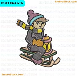 Winter Sledding Character Embroidery Design 1