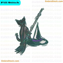 Witch Cat Embroidery Design 9