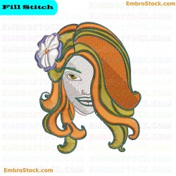 Womans Face With Flower Embroidery Design 3