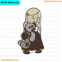 Young Girl And Teddy Bear Embroidery Design 30