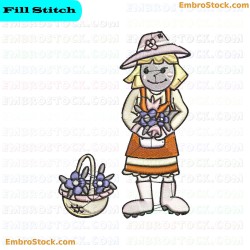 Young Girl In The Garden Embroidery Design 4