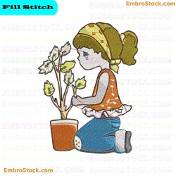 Young Girl With A Plant Embroidery Design 4